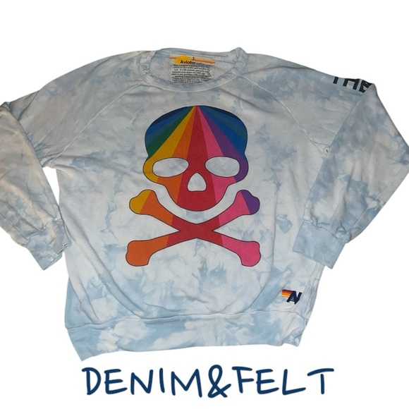 AVIATOR NATION x SOUL CYCLE Rainbow Skull & Bones Tie Dye Crewneck/Sweatshirt🌈 - Picture 3 of 8